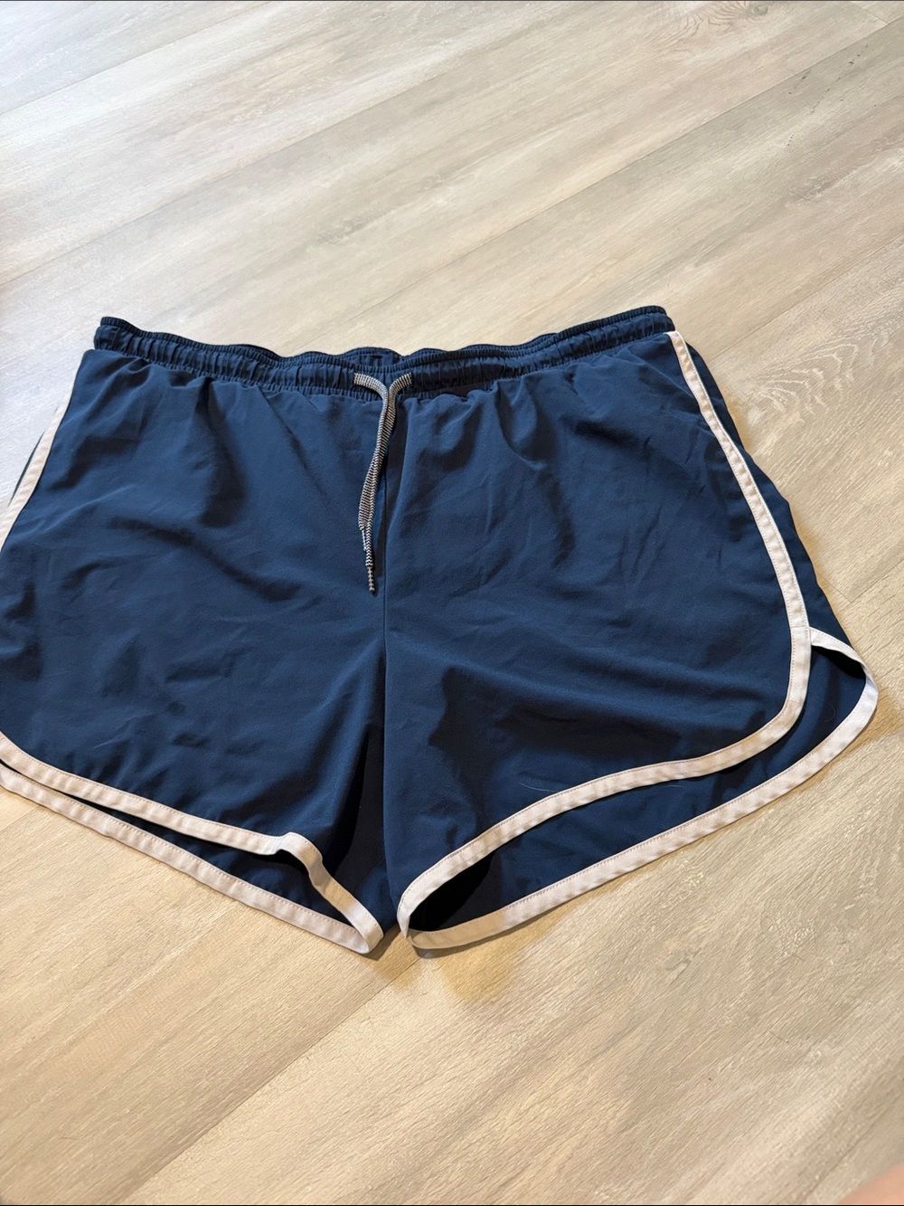 Rabbit Navy Women's Athletic Shorts with Cream Trim and Drawstring size medium